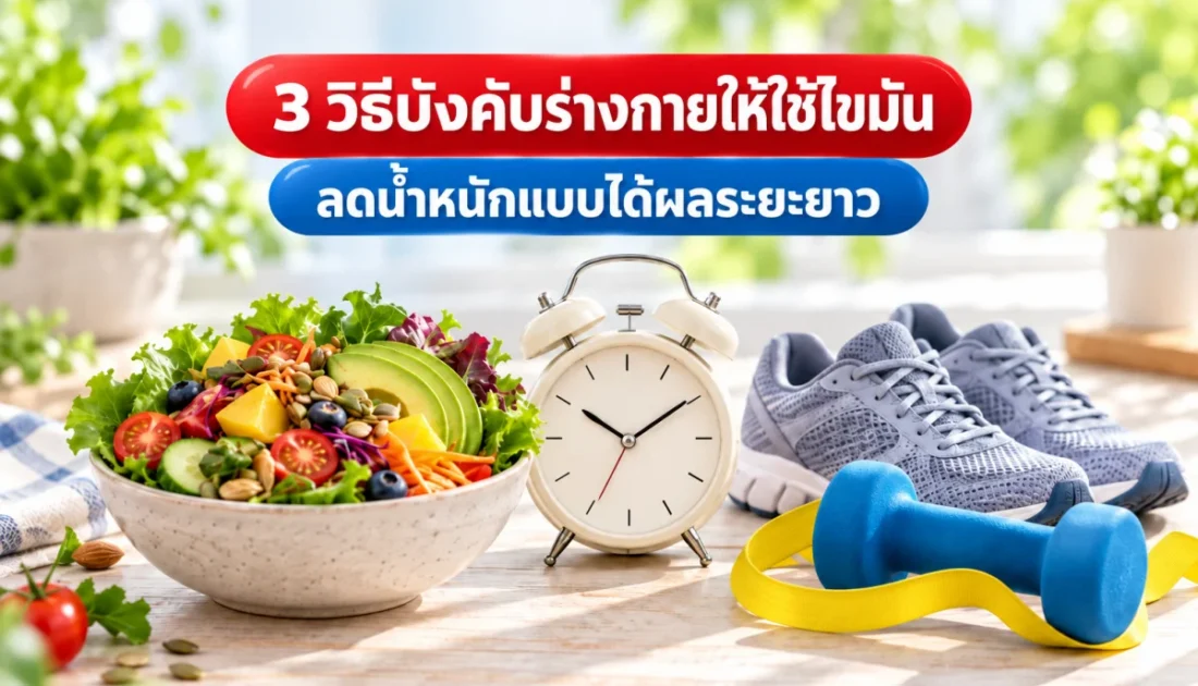 สลัดผัก นาฬิกาปลุก รองเท้าวิ่ง และดัมเบล สื่อถึง 3 วิธีลดไขมัน