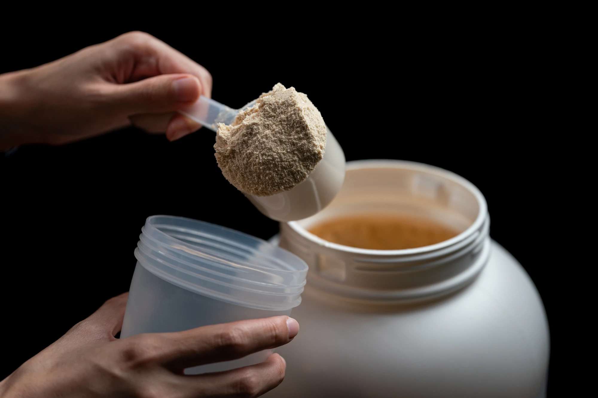 whey protein jar shaker bottle preparing protein shake whey-protein